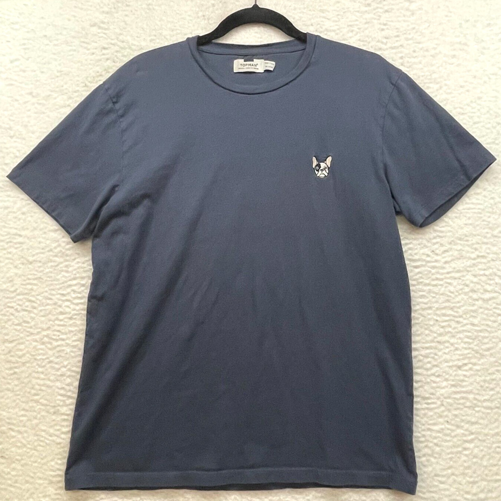 Topman Shirt Mens Large Gray Frenchie Dog Cotton Short Sleeve Casual Menswear